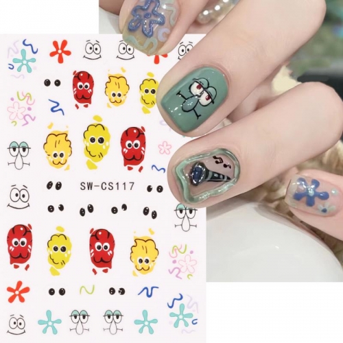 1pcs New Carton Smile Face Nail Sticker Dopamine Cat Tips Design Nail Art Decoration Water Transfer Decal DIY Beauty Decal Dropshipping