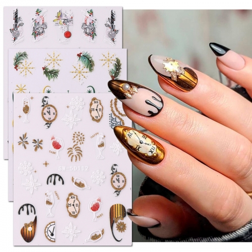 1 Pcs Ins Christmas Nail Art Sticker Snowflake Clock Winter Xmas New Year Manicure Decor Nail Sticker