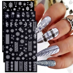 1 Pcs 5D Winter Christmas Nail Stickers white Snowflake Snow   Nail Slider New Year Decor 