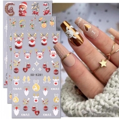 1pcs Christmas Bear Nail Stickers 5D Embossed Snowflake Bird Lenom Heart Balloon Tips DIY Winter Xmas New Year Manicure Decor