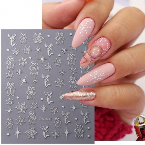 1pcs 3D Rose Gold Sliver Metallic Nail Art Sticker Christmas Elk Snowflake Cookie Man Star Lines Winter Xmas New Year Decoration