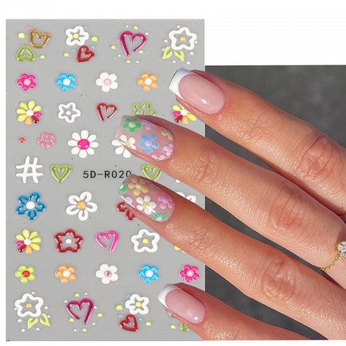 1 pcs 5D Smiley Face Nail Art Stickers Self-Adhesive Cute Smile Flower Heart Decoration Lovely Colorful Nail Slider Decals