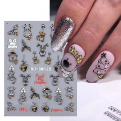 1Pcs  Nail Art Sticker Snowman Snowflake 5D Nail Art Stickers Cartoon Santa Claus Sticker