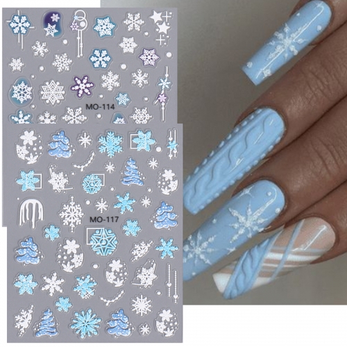 1Pcs Frosted Snowflake Drill Fake Nail Sticker With Glue Christmas Winter Star Nail Decal