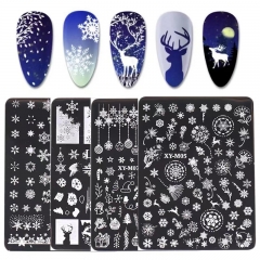 1 Pcs Christmas Nail Stamping Plates Christmas Nail Art Templates Snowflake Elk Snowman Nail Plate Nail Stencils Mold Nail Art Tools