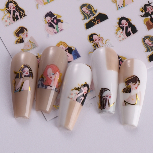 1 Pcs 3D Sexy Girl Nail Art Stickers Colorful Design Nail Character Sticker Nail Decal Nail Sticker