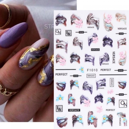 1pcs Colorful Nail Sticker English Words Nail Decal Butterfly Flower Geometry Lines Watercolor Marble Sliders for Manicure