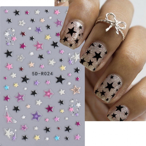 1Pcs 5D Relief Cute Y2K Star Nail Art Stickers Decals Stars Love Heart Abstract Lines Adhesive Letter Wraps DIY Manicure Decoration