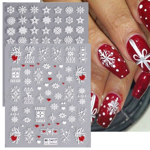 1 Pcs Christmas 5D Embossed Snowman Snowflakes Nail Art Stickers Cartoon Santa Claus Elk Christmas Decal DIY Manicure Decals