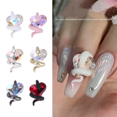 1 Pcs Popular Styles Snake Surround Diamond Love Heart Nail Art Rhinestones Jewel Decorations Manicure Charms Nail Accessories