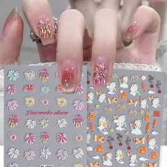 1 Pcs New Year Cartoon Firework 5D Embossed Adhesive Nail Art Sticker Manicure Decals Nail Sticker