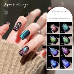 1bottle Fireworks Double Light Cat's Eye Nail Polish Gel For Nails Art Decoration Semi Permanent Soak Off UV LED Magnetic Nail Varnishes