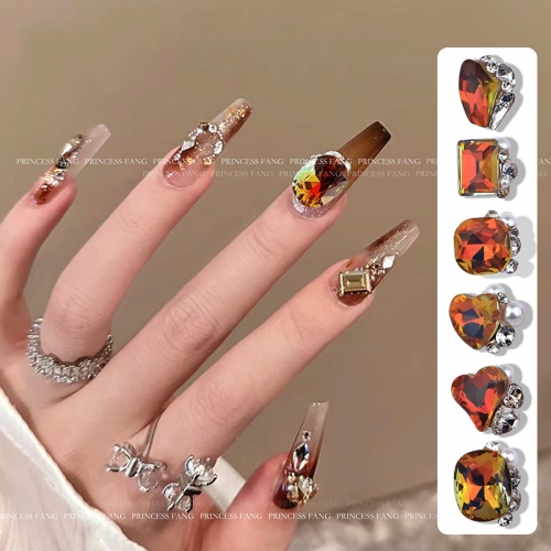 10pcs/set Caramel Coffee Color Nail Diamond For Nail Art Decorations Pointed Bottom Nail Jewelry Super Sparkling Crystal Accessories