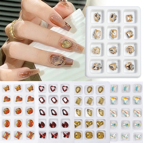 12/20pcs/set Caramel Coffee Color Nail Diamond For Nail Art Decorations Pointed Bottom Nail Jewelry Super Sparkling Crystal Accessories