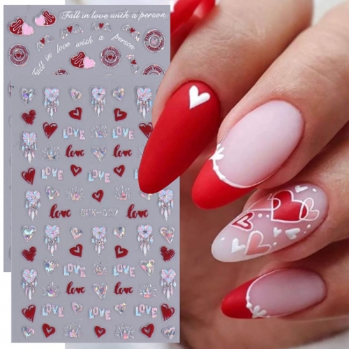 1PCS Valentine's Day Flowers Nail Art Stickers Lips Rose Flower Designer Nail Stickers Decor Love Letters Nail Slider