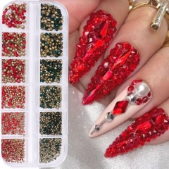 1Box Luxury Rhinestone Nail Art Jewelry Set Glass Nail Crystals Box Crystal Glass AB White Diamond Champagne Diamond Nails Decoration Gem