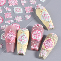 1pcs Bohemian Style Colored Totems 5D Soft Reliefs Self Adhesive Nail Art Decorations Stickers Delicate Nail Decals