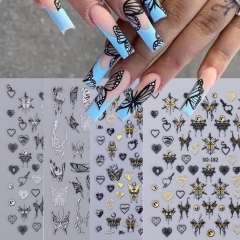 1pcs Butterfly Nail Stickers Gradient Colorful Butterfly Hydrangea Nail Sliders Decal Water Tattoo For Nail Decoration