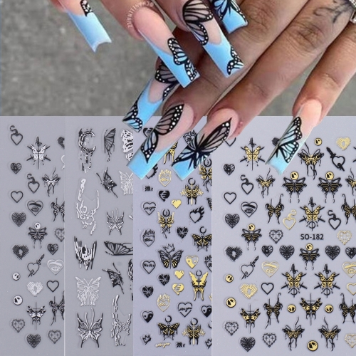 1pcs Butterfly Nail Stickers Gradient Colorful Butterfly Hydrangea Nail Sliders Decal Water Tattoo For Nail Decoration