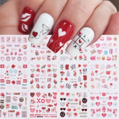 1sheet Heart Stickers Valentines Day Nail Art I Love You Letters Water Decal Cute Bear Kiss Lip Sliders For Manicure 