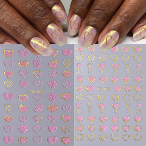 1 Pcs 3D Valentine Nail Stickers Rose Pink Gold Love Heart Nail Art Decoration Nail Sticker