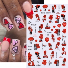 1 Pcs 3D Love Nail Stickers Cute Cartoon Letter Flower Balloon Heart Valentine Cartoon Bear Manicure Decoration Nail Sticker