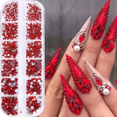 1 Box Red AB Rhinestones Flatback Crystal Diamond Gems Glitter Nail Art Decorations Nail Accessories
