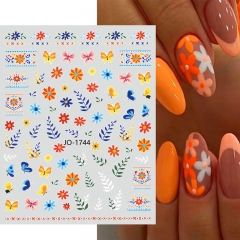 1 Pcs 3D Flowers Nail Stickers Rose Sunflower Green Leaf Nail Art Decals Manicure Sticker