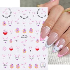 1Pcs 3D Happy Easter Bunny Eggs Nail Stickers Flower Bow Cute Rabbit Self-Adhesive Nail Art Decorations Decals Manicure Accessories