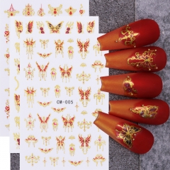 1 Pcs Bronzing Red Butterfly Stars Moon Embossed Reliefs Nail Art Decorations Stickers 3D Manicure Decals Nail Sticker