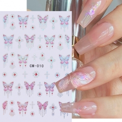1 Pcs 3D Laser Nail Art Stickers Sliver Chain Butterfly Pattern Jellyfish Manicure Nail Decals Nail Sticker