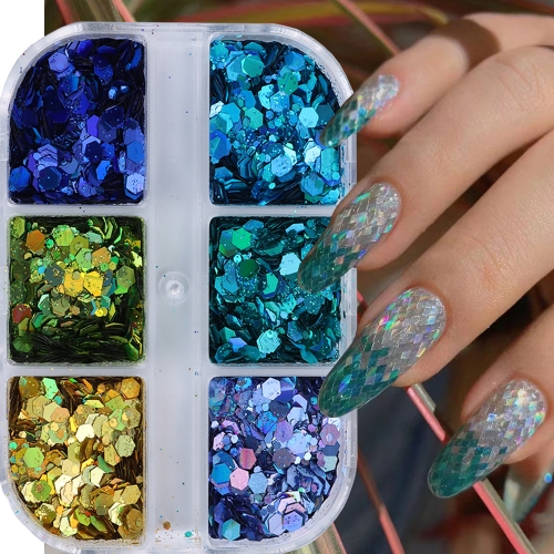 1 Box Nail Sequins Mirror Hexagon Glitter Flakes Paillette Laser Spangles Polish Manicure Nail Accessories