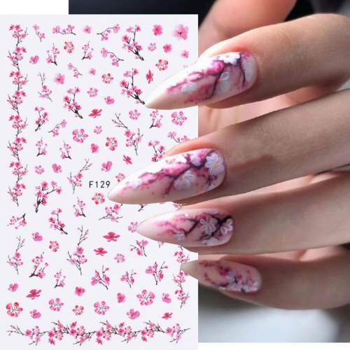 1Pcs Spring Sakura Nail Water Stickers Pink Cherry Blossoms Decals Flowers Leaf Tree Summer Nails Art Decoration