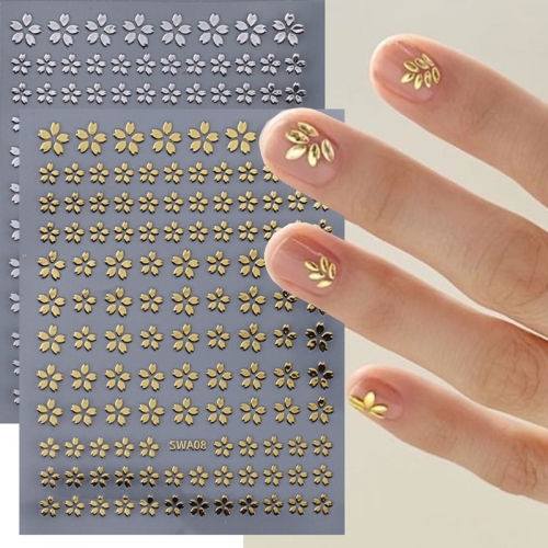1Pcs Flower Nail Stickers Cherry Blossom Petal Design Silver Gold Floral Summer Adhesive Decal Manicure
