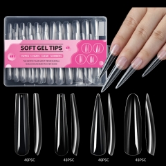 1 Box Transparent Extra Long Denim Fake Nail Stickers Full Coverage Nail Tips Decor Nail Accessories