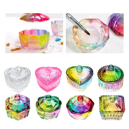1 Pcs Manicure Liquid Crystal Glass Cup Lid Aurora Colorful Cup Mug Nail Art Tool Nail Tool