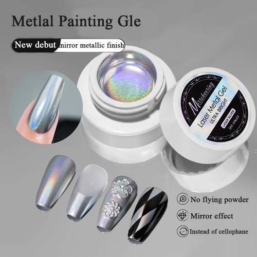 1Jars  High Density Sparkle Laser Magic Mirror Silver Fine Metallic Gel Nail Manicure Polish Nail Glue