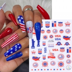 1Pcs American Flag Nail Sticker 4th Of July Independence Day Design Sliders For Nails Manicure Accessories