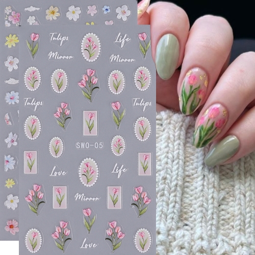 1pcs 3d Nail Art Adhesive Sliders Stickers Pink Peony Froals Flowers Tulip Decals For Nails Decorations Manicures Tips Beauty