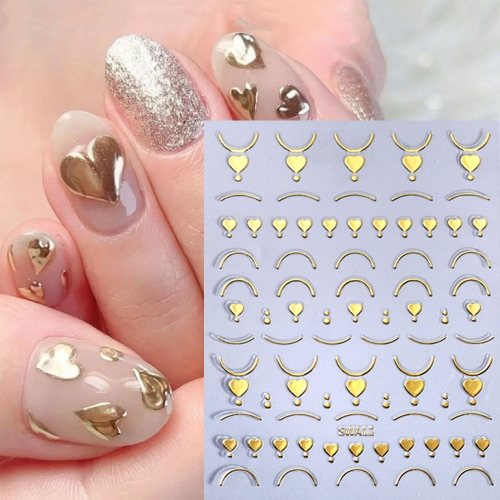 1pcs Lines Nail Stickers Silver Gold Metal Stripe Letters Heart Daisy Decals Curve Gel Nails Art Sliders Manicure Decor