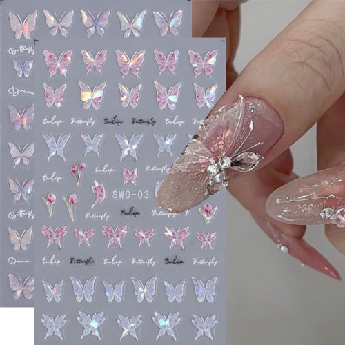 1pcs Butterfly Nail Art Sticker Holographic Laser White Pink Black Butterflies Star Wing Sliders Design Manicure Decor