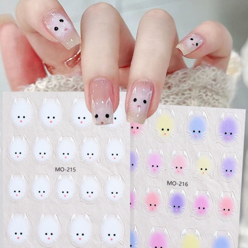 1pcs Cartoon Cute Cat Nail Stickers White Heart Star Chrome Nail Art DIY Manicure Decoration