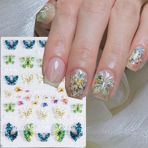 1pcs 5D Embossed Blue Butterfly Stickers For Manicure High Quality Water Drop Design Flower Spring Manicure Decoration Decal