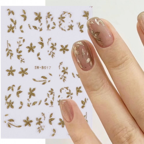 1pcs Retro Flower Nail Art Stickers Elegant Gold Leaf Petal Embossed Self Adhesive Transfer Nail Decorations Decals DIY