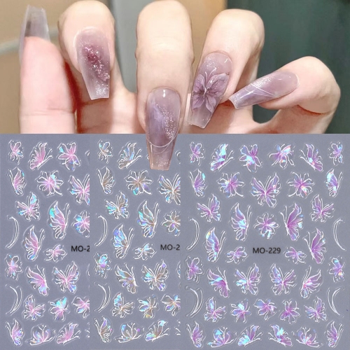 1pcs Embossed Beautiful Shell Light Butterfly Sticker Nail Stickers Simple DIY Art Manicure Decals For Nail Tips Beauty