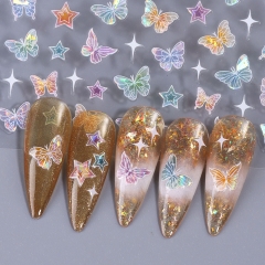 1pcs Flash Fragment Shell Light Butterfly Aurora Nail Stickers Spring Nail Art Decal Design Manicure Tool