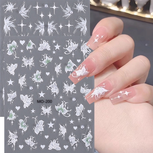 1pcs 5D Ice Pearl White Embossed Colorful Butterfly Nail Stickers Luxury Flower Nail Stickers Decal