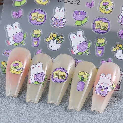 1pcs Cartoon Animal Nail Art Stickers Anime Bear Rabbit Manicure Decoration Adhesive Mouse Decal Accessories