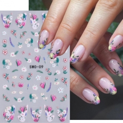 1pcs Summer Blueberry Nail Stickers Simple Flowers Leaves Design Adhesive Decals Heart Sweet Fruit French Charm Foils Manicure Wraps