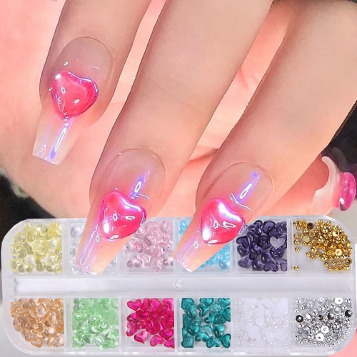 1box  3D Transparent Clear Love Cute Heart Shape Nail Art Decoration DIY Diamond For Nail Beauty Salon Korean Style